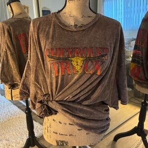 Brown Mineral Wash Chevrolet Truck oversized T shirt